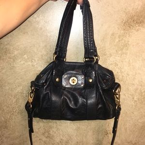 Marc Jacobs Black Leather Tote with Gold Accents